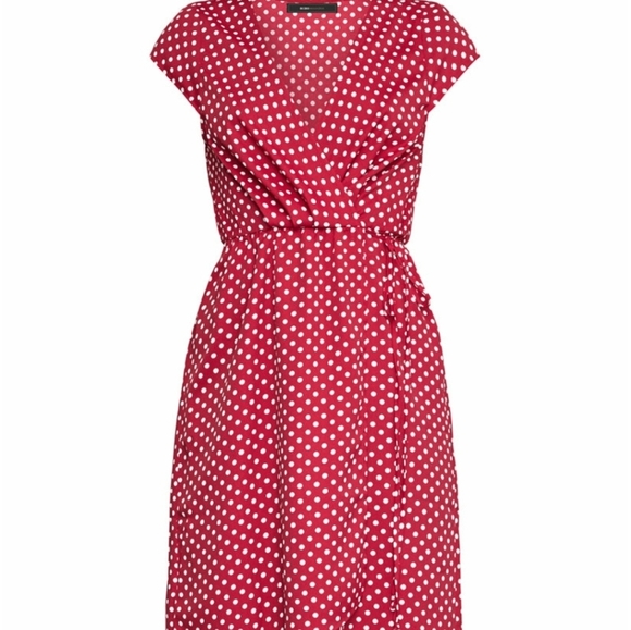BCBG MAXAZRIA Red Polka-Dot Faux-Wrap Summer Party Dress - Picture 4 of 4